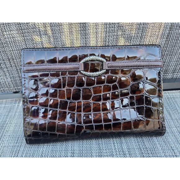 Brighton Brown Faux Crocodile Patent Leather Wallet  Travel - Picture 1 of 11